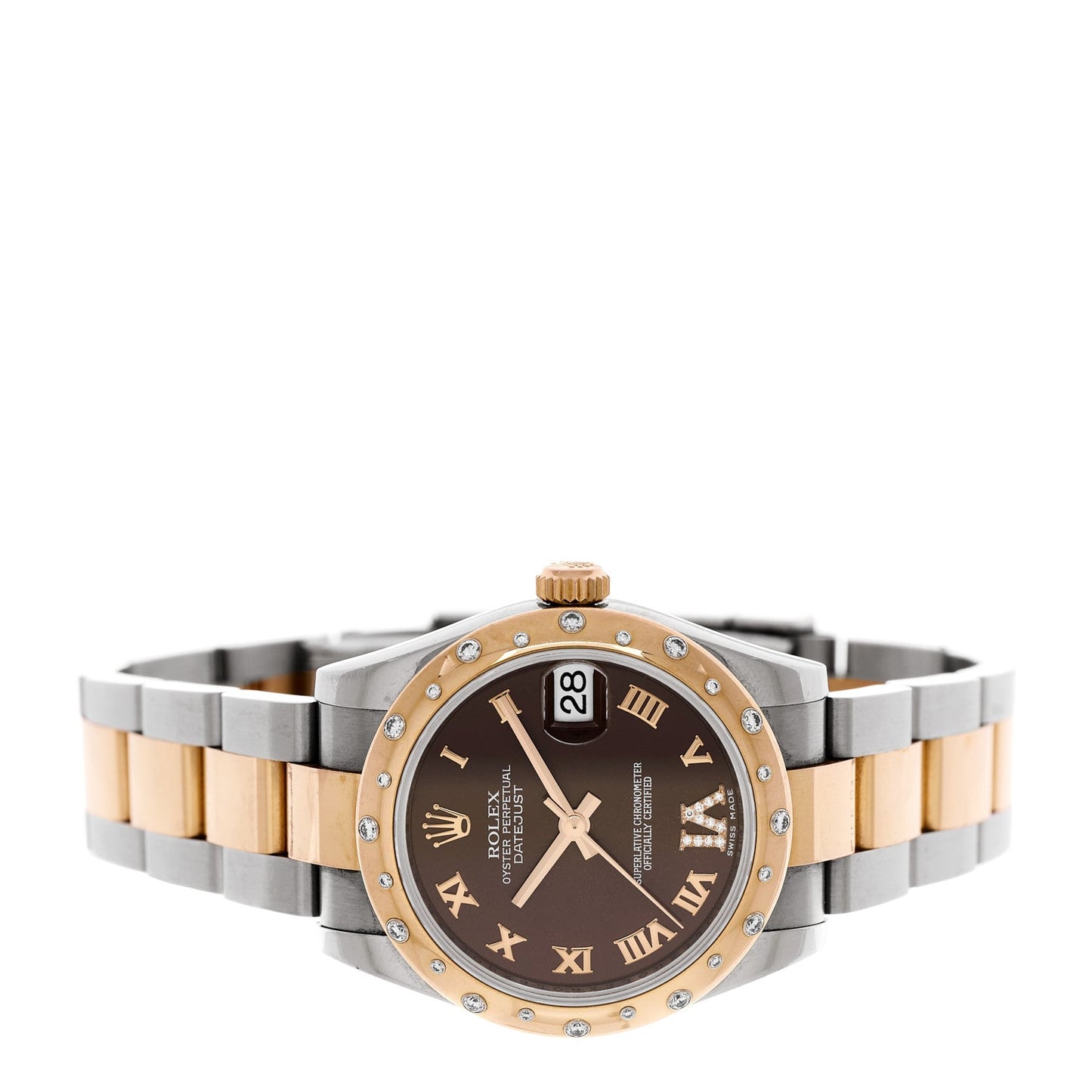 Stainless Steel 18K Everose Gold Diamond 31mm Oyster Perpetual Datejust Watch Chocolate Roman 178341