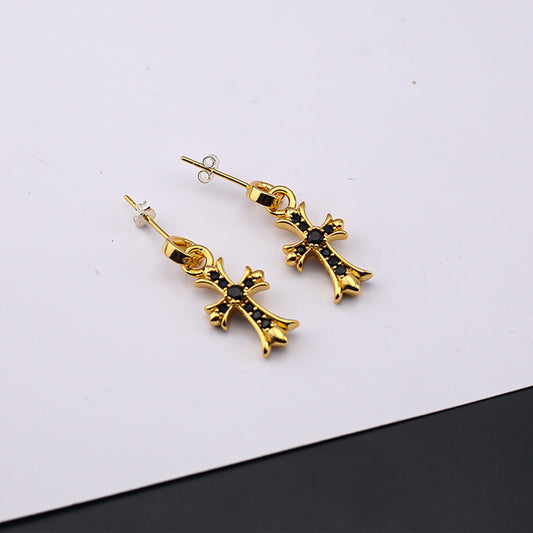 Chrome Hearts 24k gold cross diamond earrings